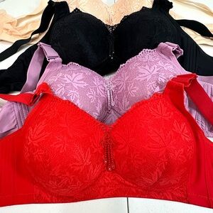 Elegant Lace Women's Bra Set - Red, Purple, Black